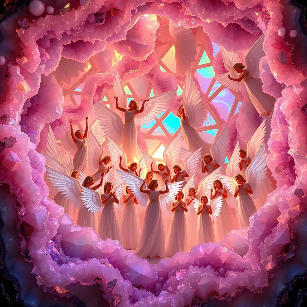 Celestial Angels Sing in Shimmering Geode of Amethyst and Qu...