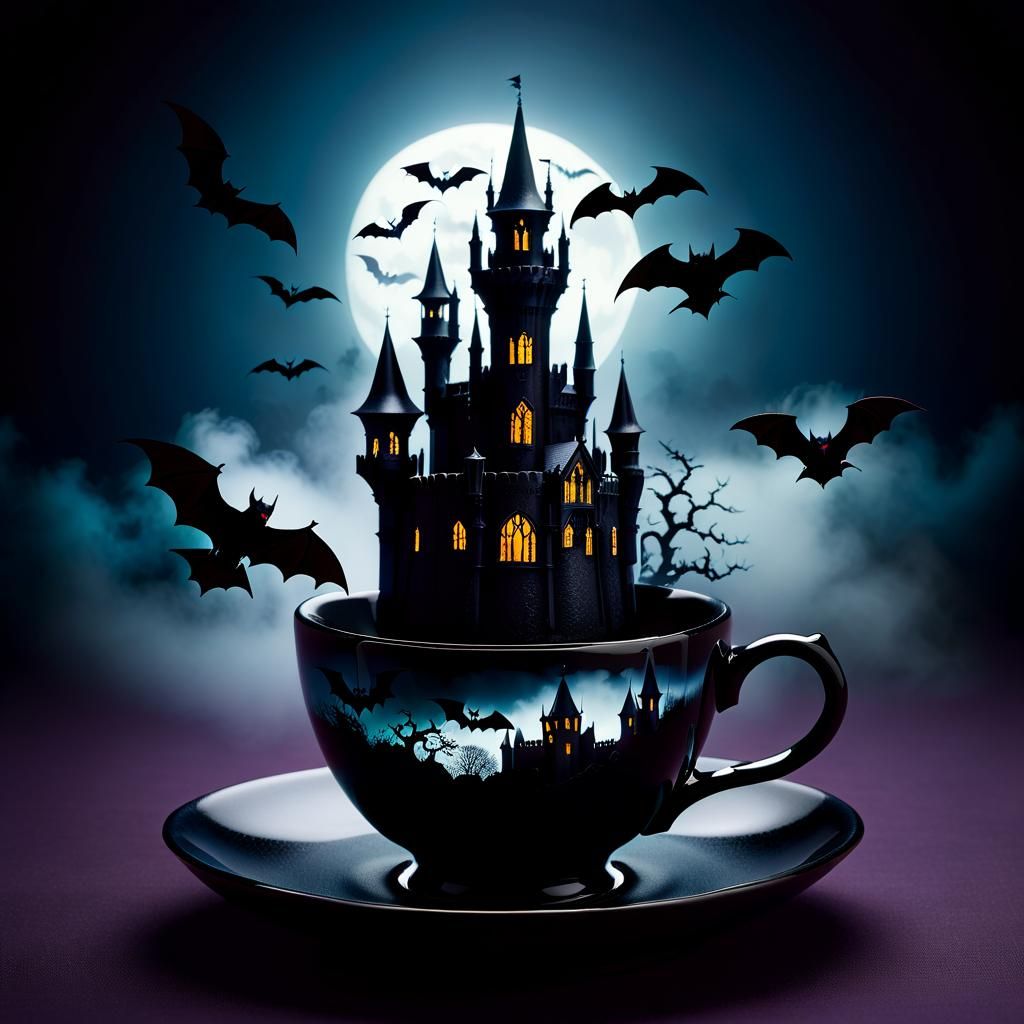A gothic castle miniature in a teacup