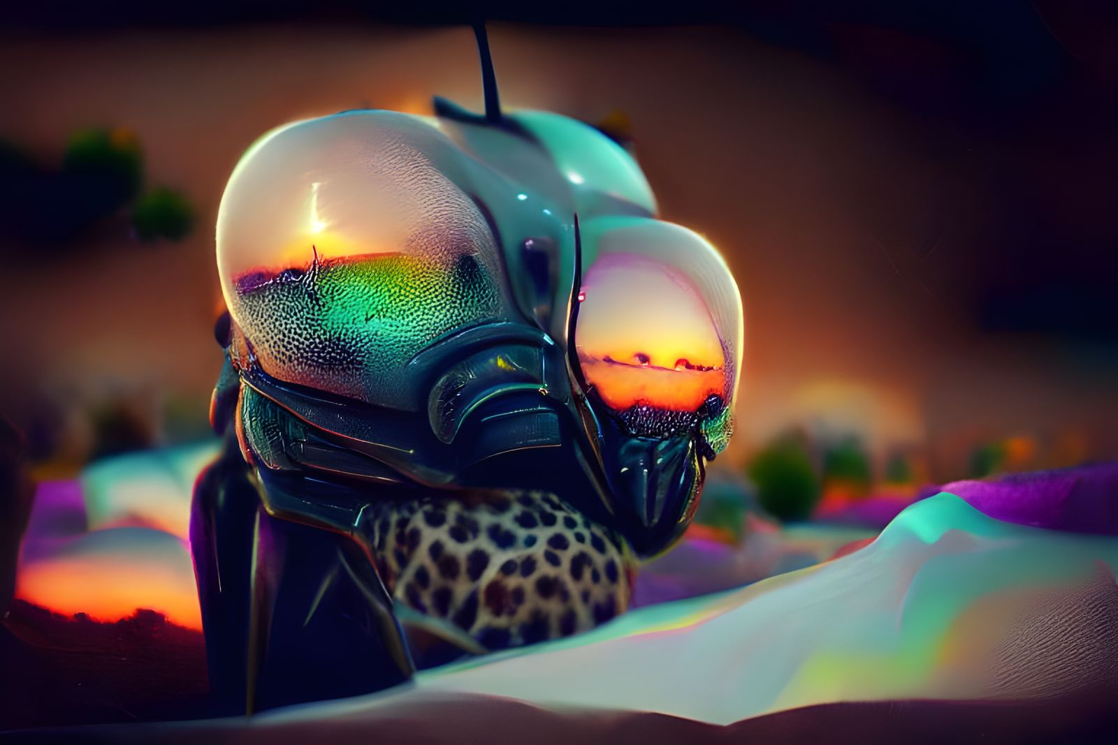 Futuristic Iridescent Beetle in Post-Apocalyptic Desert
