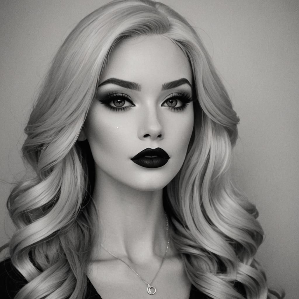 Monochrome Portrait of Teen with Red Lips