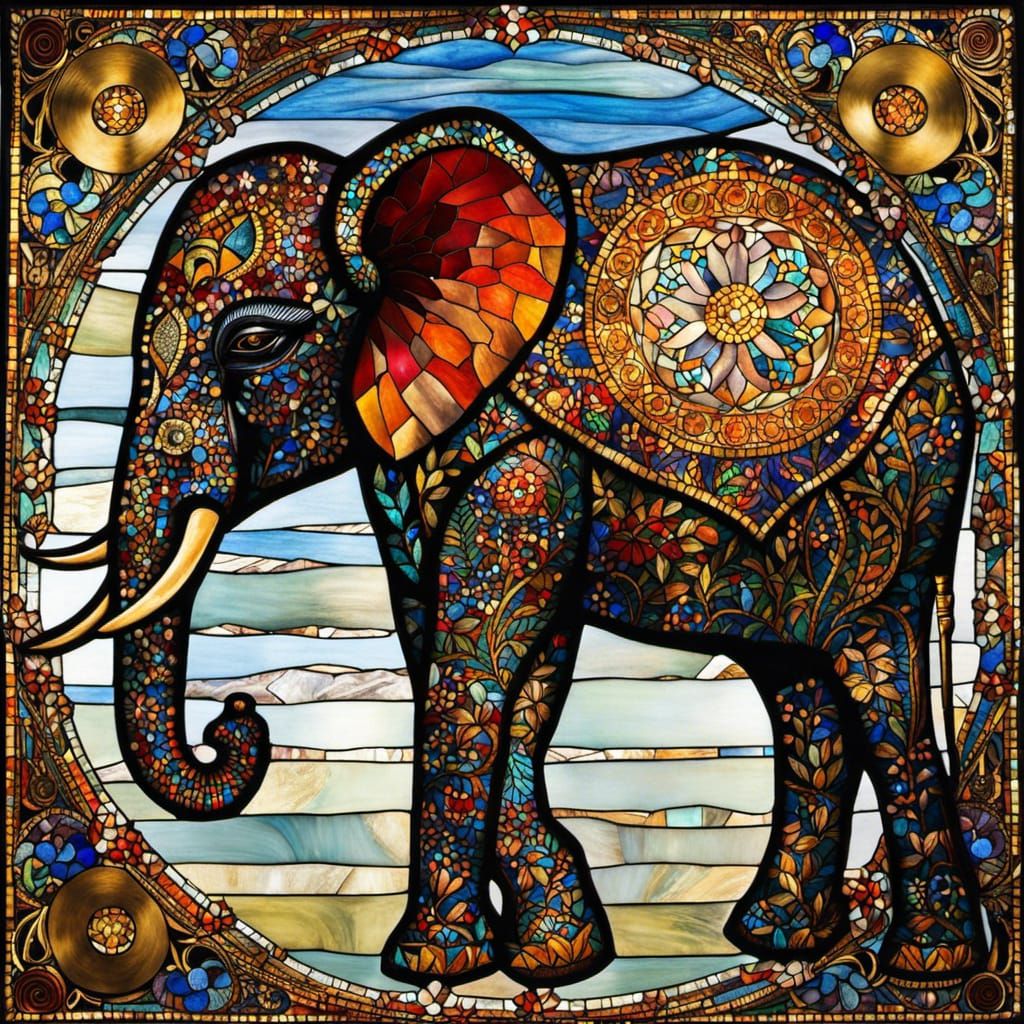Stained Glass Elephant in Mosaic Style