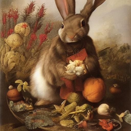 Rabbit Contemplates Tea in Animated Painting Style