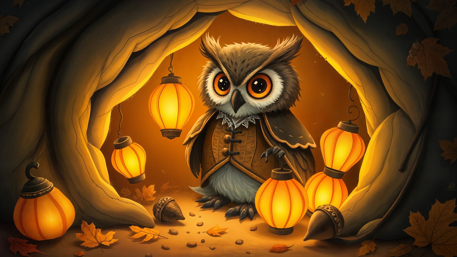 Cozy Autumn Burrow of Whimsical Owl