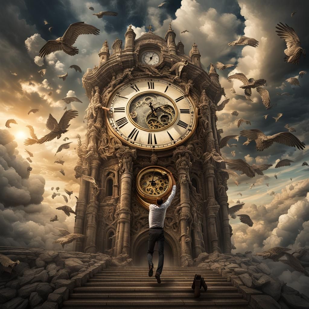 Man Hangs From Clock Tower in Dreamy Surreal Artwork