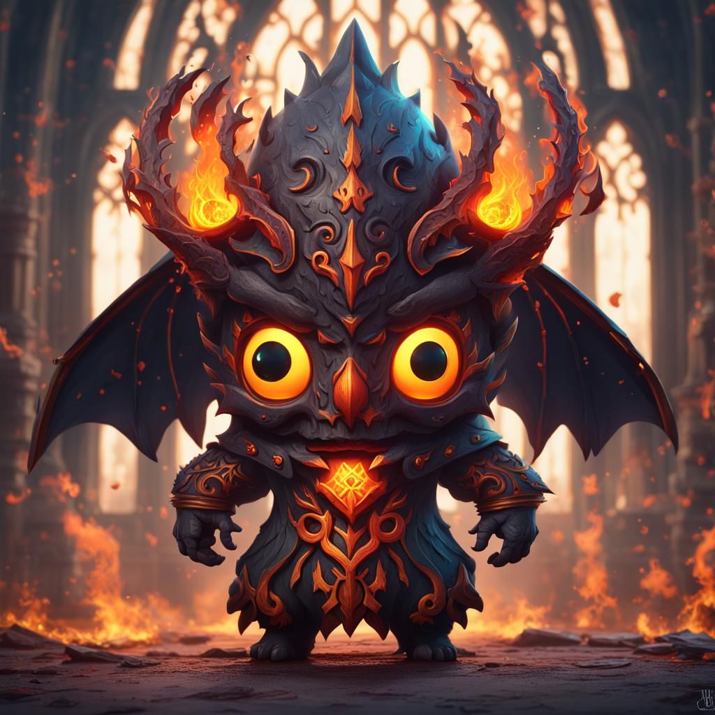 Neo Gothic Chibi Fire Spirit in Detailed Matte Painting