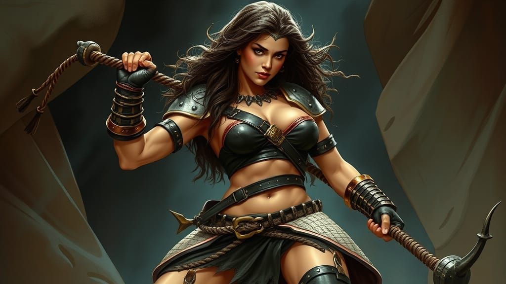 Sensual Dark Fantasy Barbarian in Leather Armor