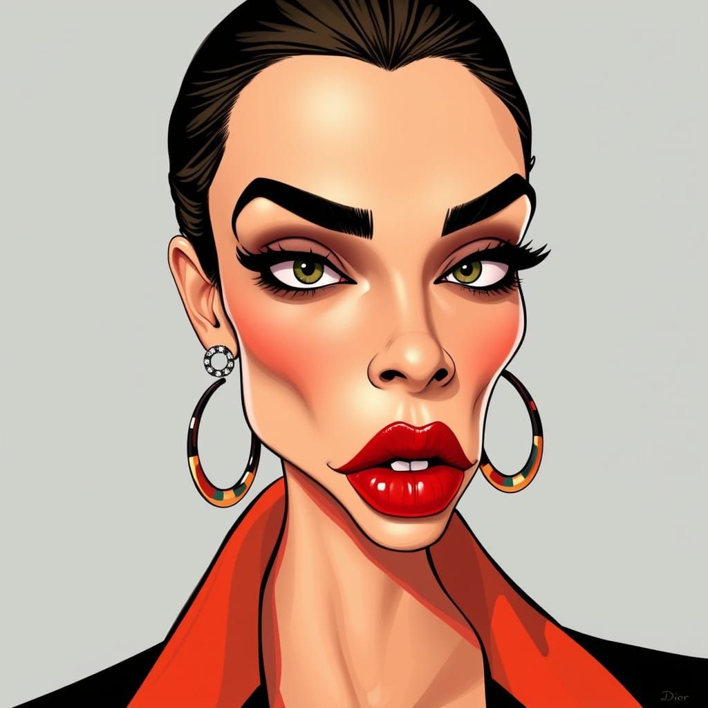 Dior Model Caricature in Bold Graphic Style