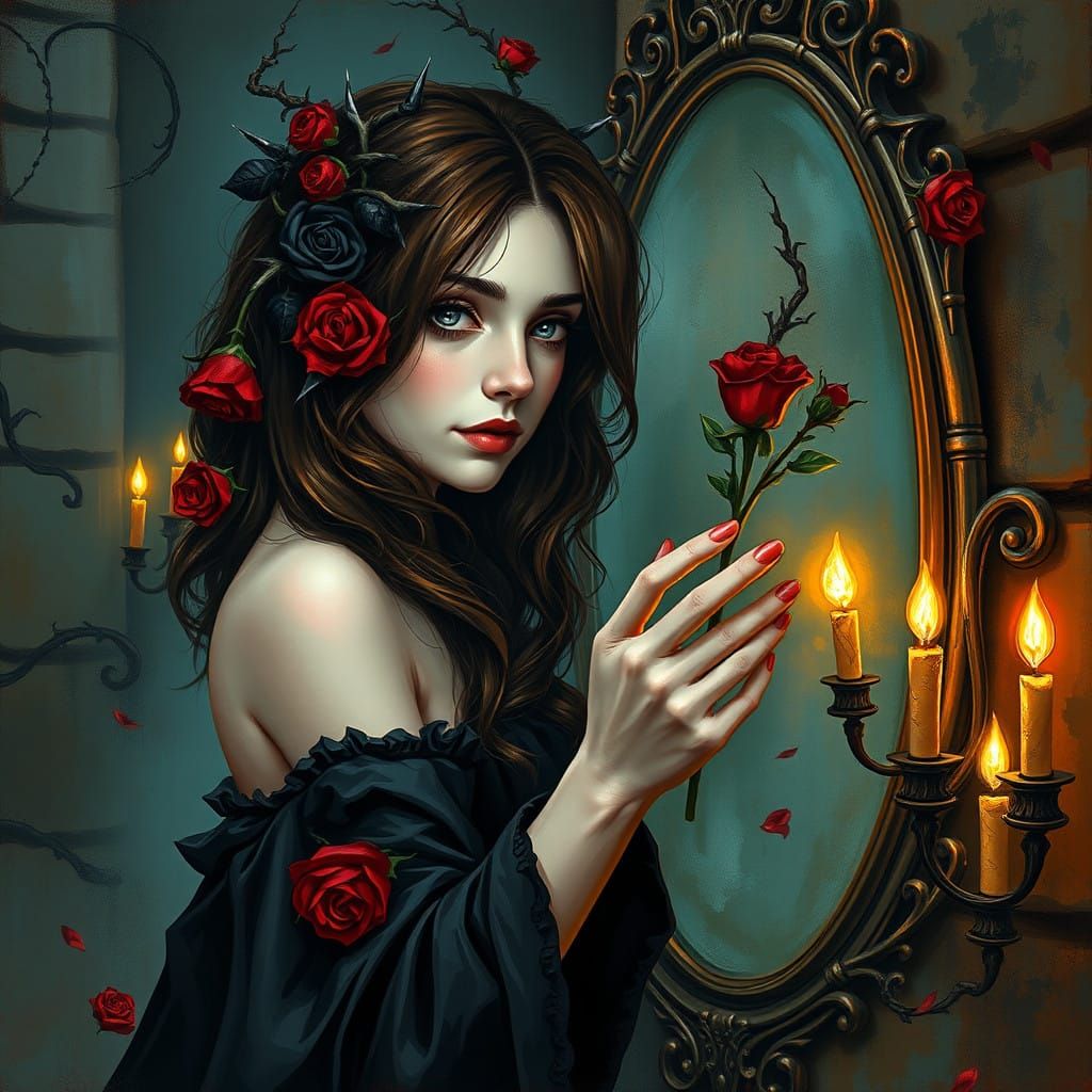 Mysterious Woman in Gothic Acrylic Art