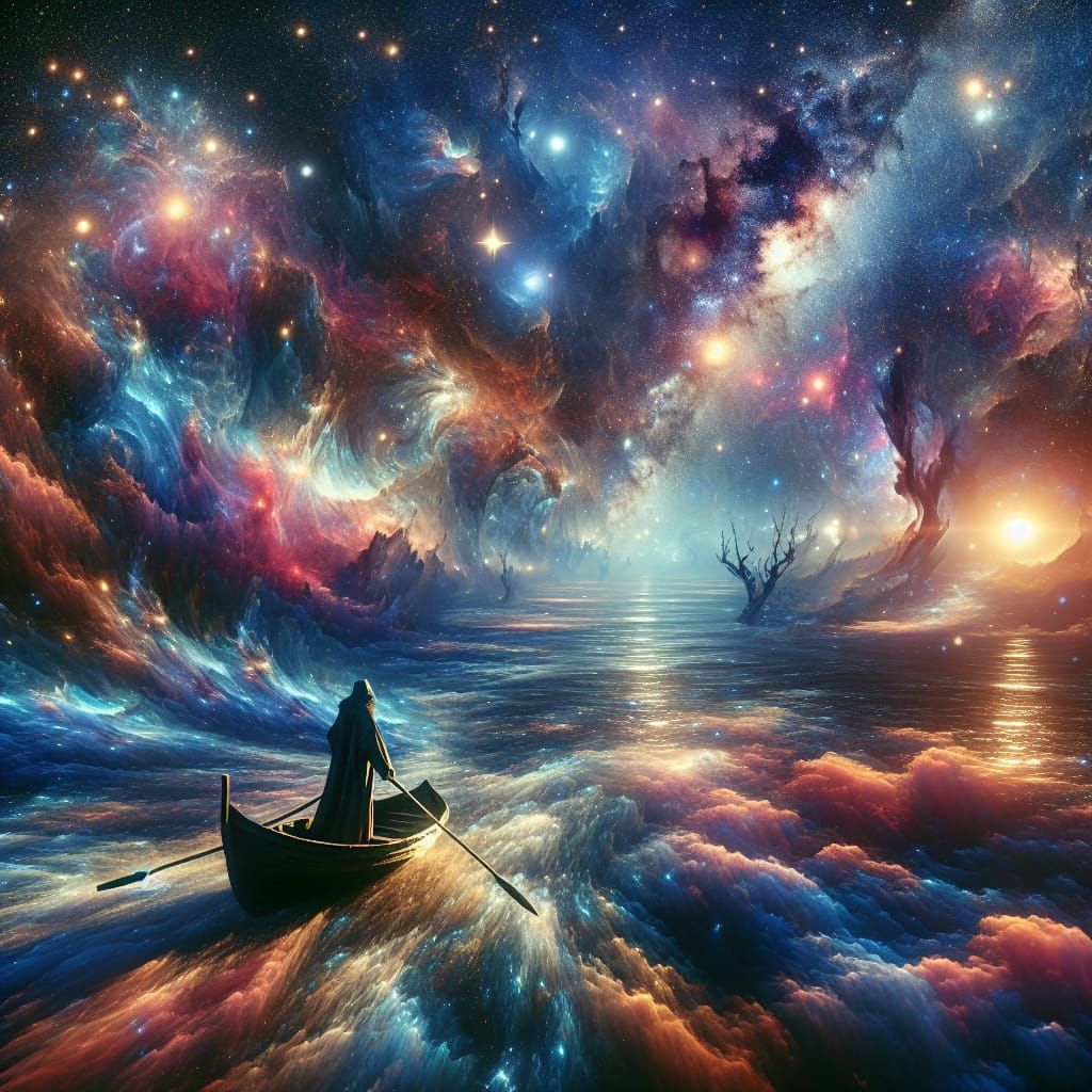 Wanderer Sails Cosmic Sea: A Digital Matte Painting