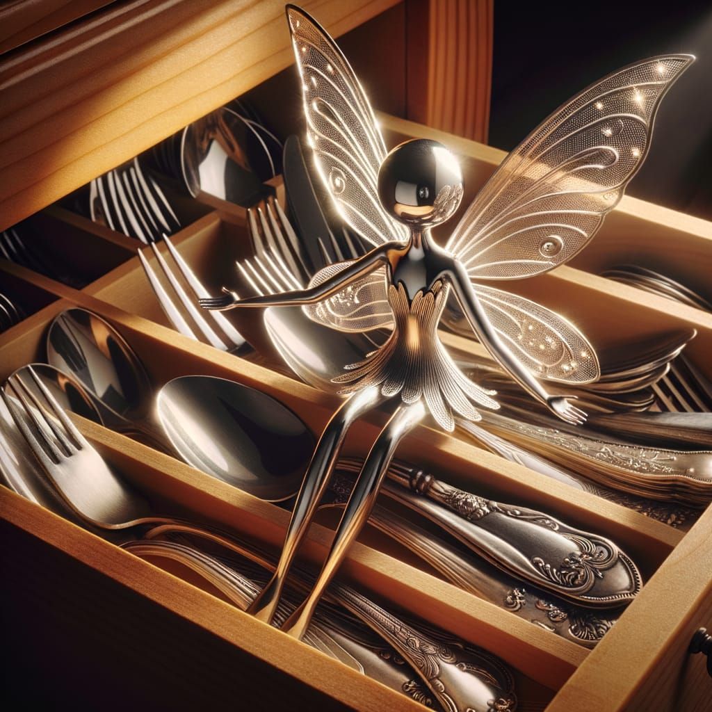 Silverware Fairy in a Wooden Drawer