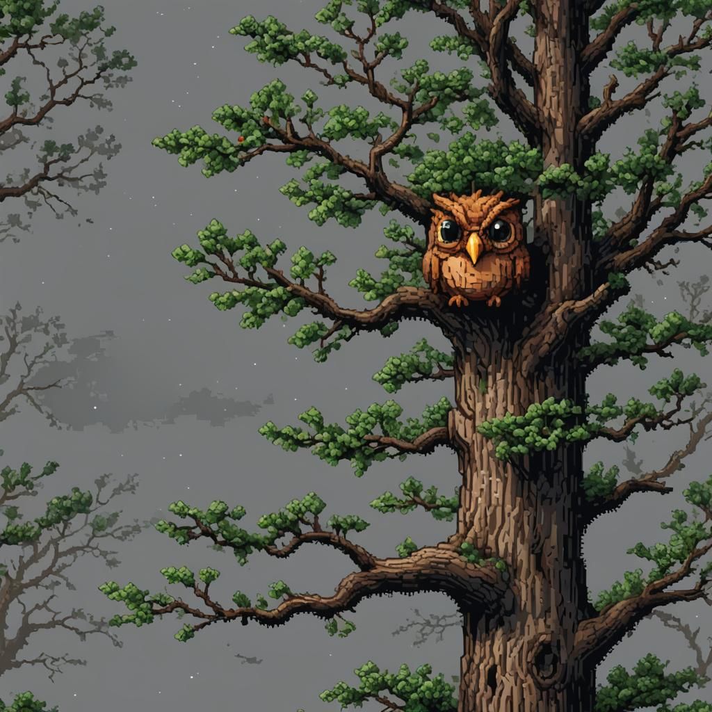 Verfluchter Baum: Ein pixelartiger Baum im 16-Bit-Stil, dess...