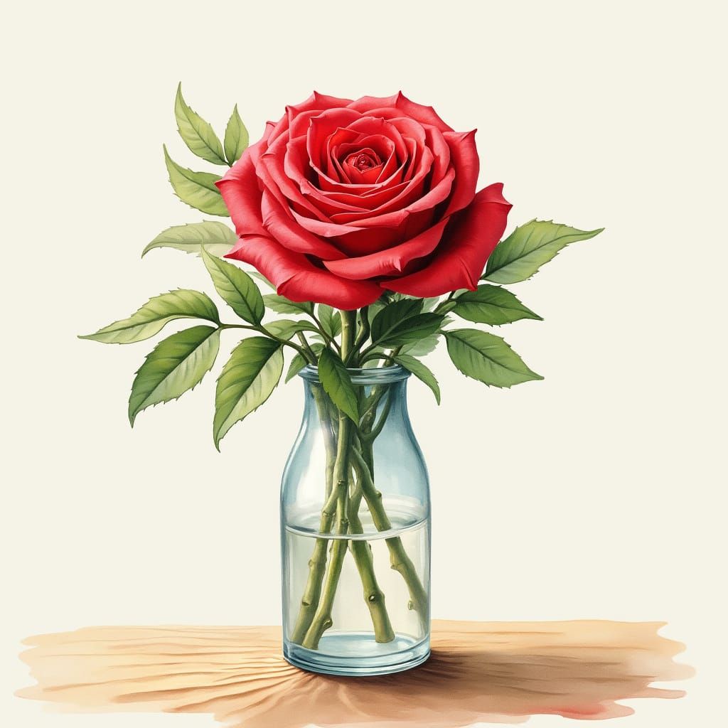 Stunning Watercolor Rose in Elegant Glass Vase