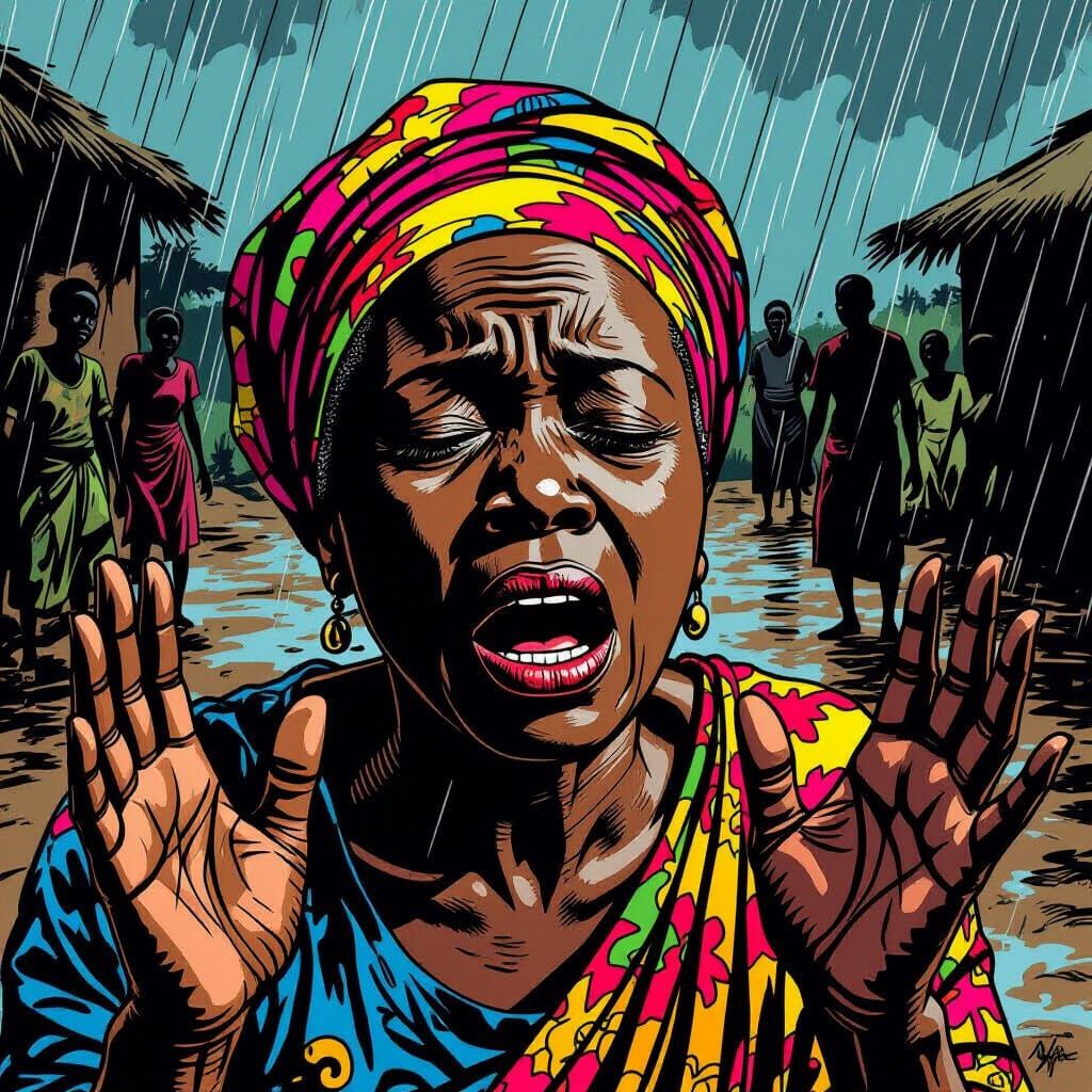 Dramatic Comic Style Portrait of Fainting African Woman
