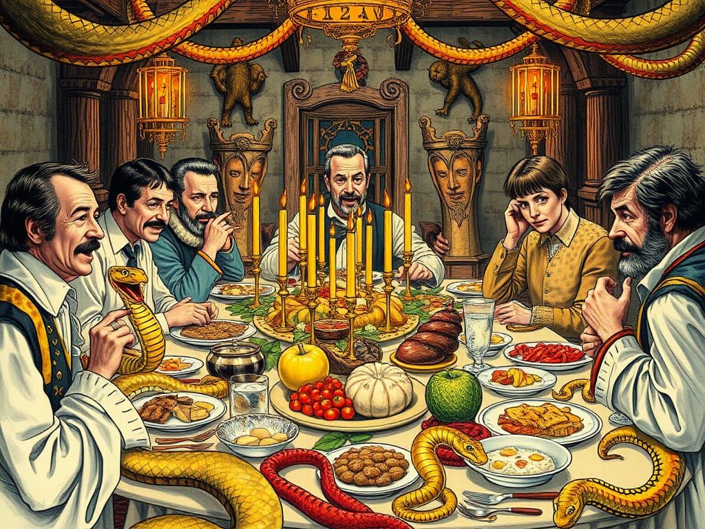 Monty Python Cast in Surreal Serpentine Banquet