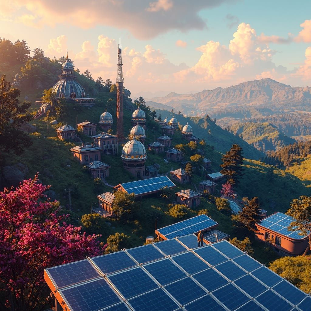 Surreal Utopian Oasis in Vibrant Solarpunk Style