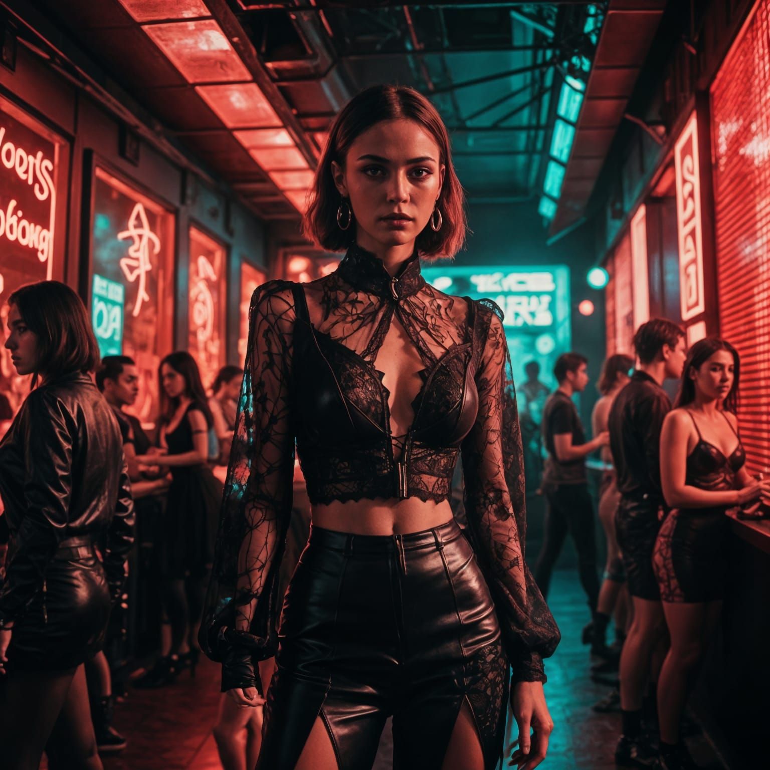 Cyberpunk Nightclub Scene in Riviera Red Tones
