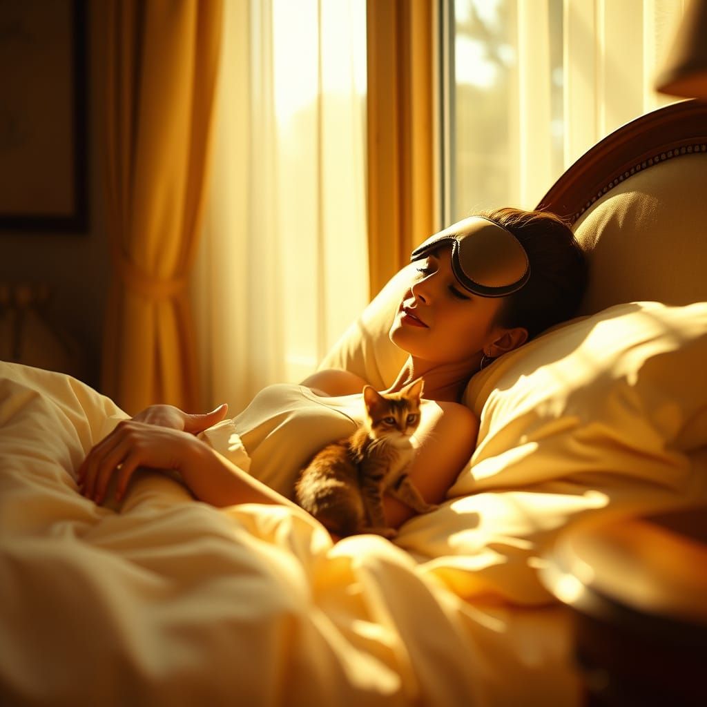 Elegant Audrey Hepburn in Plush Bed, Morning Serenity