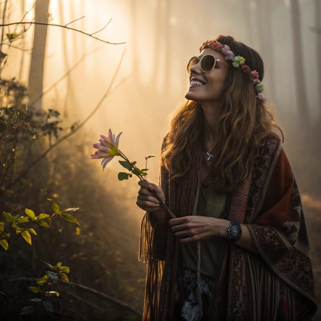 Enchanted Hippie Goddess in Mystical Forest