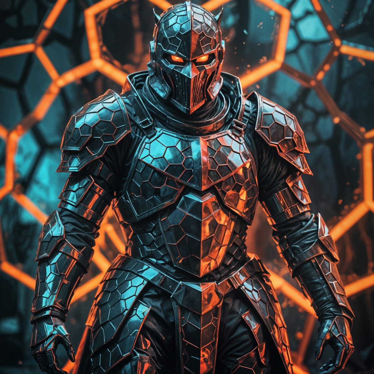 Ominous Knight with Hexagon Design in 3D HDR