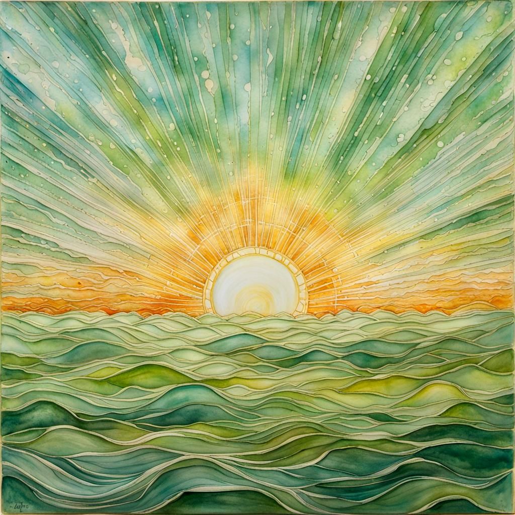 Sunset Rays on Encaustic Paper in Watercolour