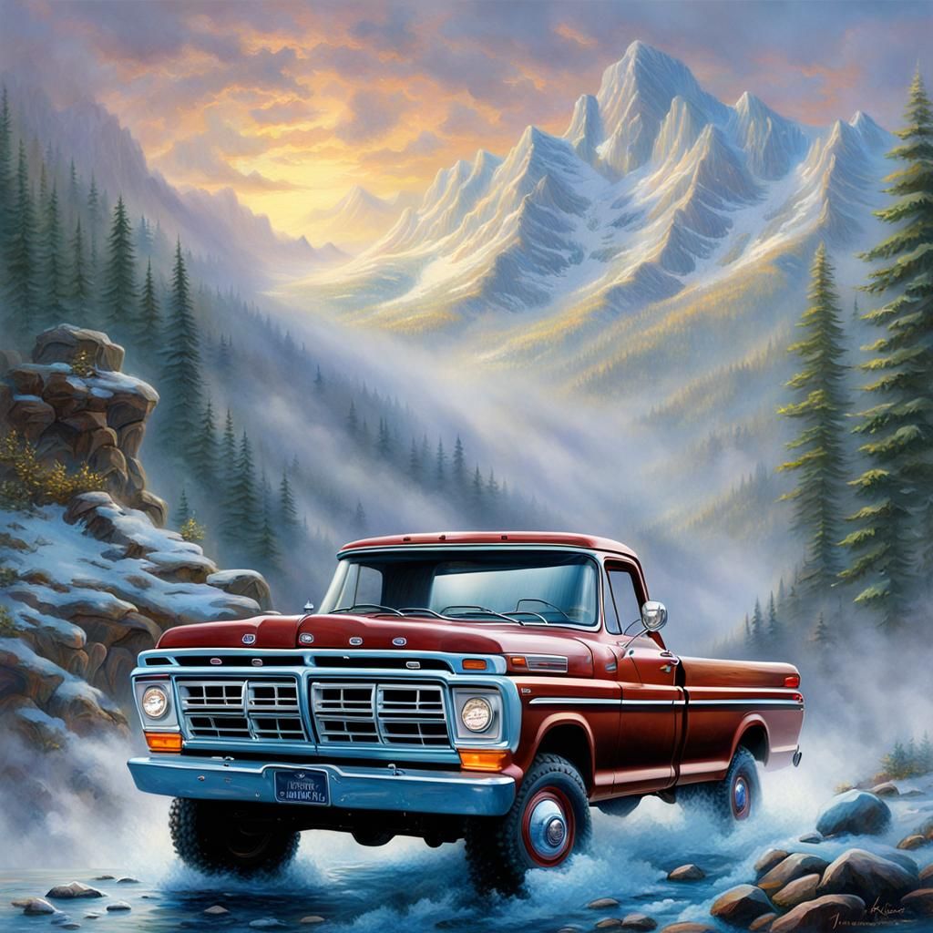 1969 Ford Truck in Misty Mountain Landscape