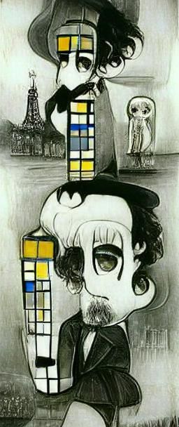 Chibi Noir: Burton, Mondrian, and Klimt Inspired
