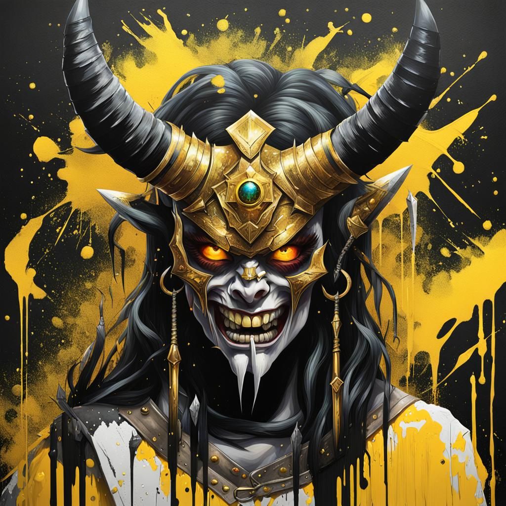 Demonic Horned Woman in Graffiti Street Art Style