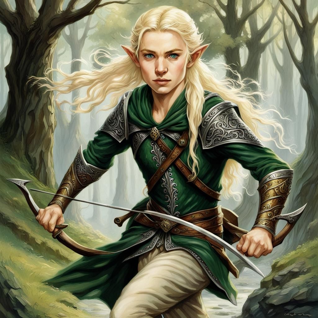 Elvish Ranger Running with Bow