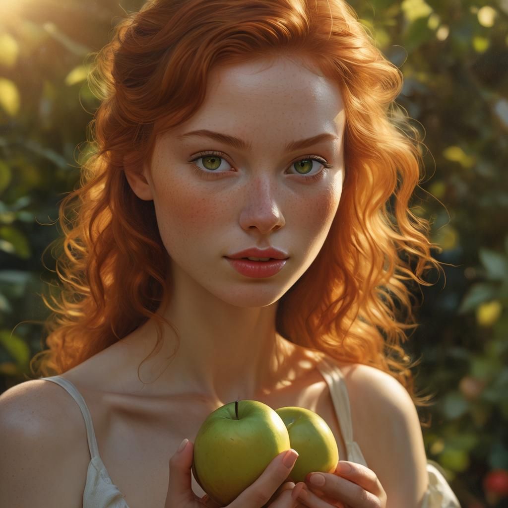 Dreamy Ginger Venus with Apples: Digital Oil Painting
