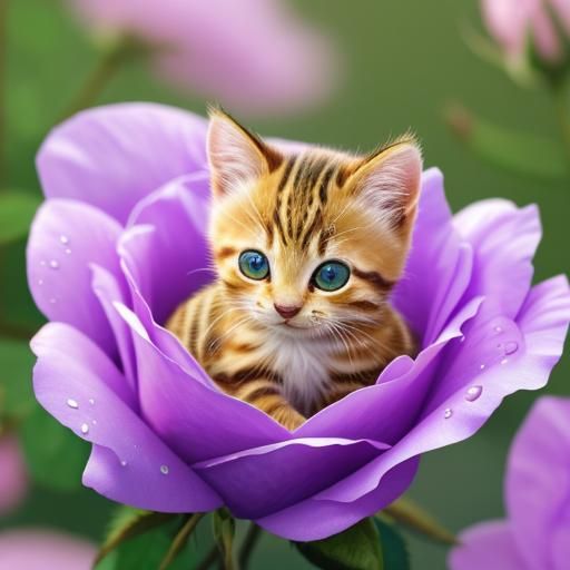 Whimsical Kitten in Lavender Bloom