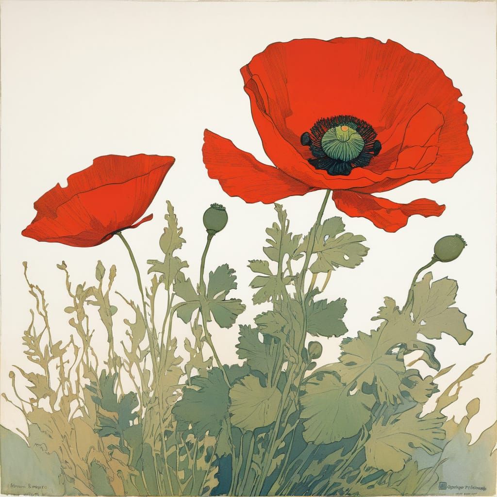 Whimsical Poppy Field in Fauvist Style