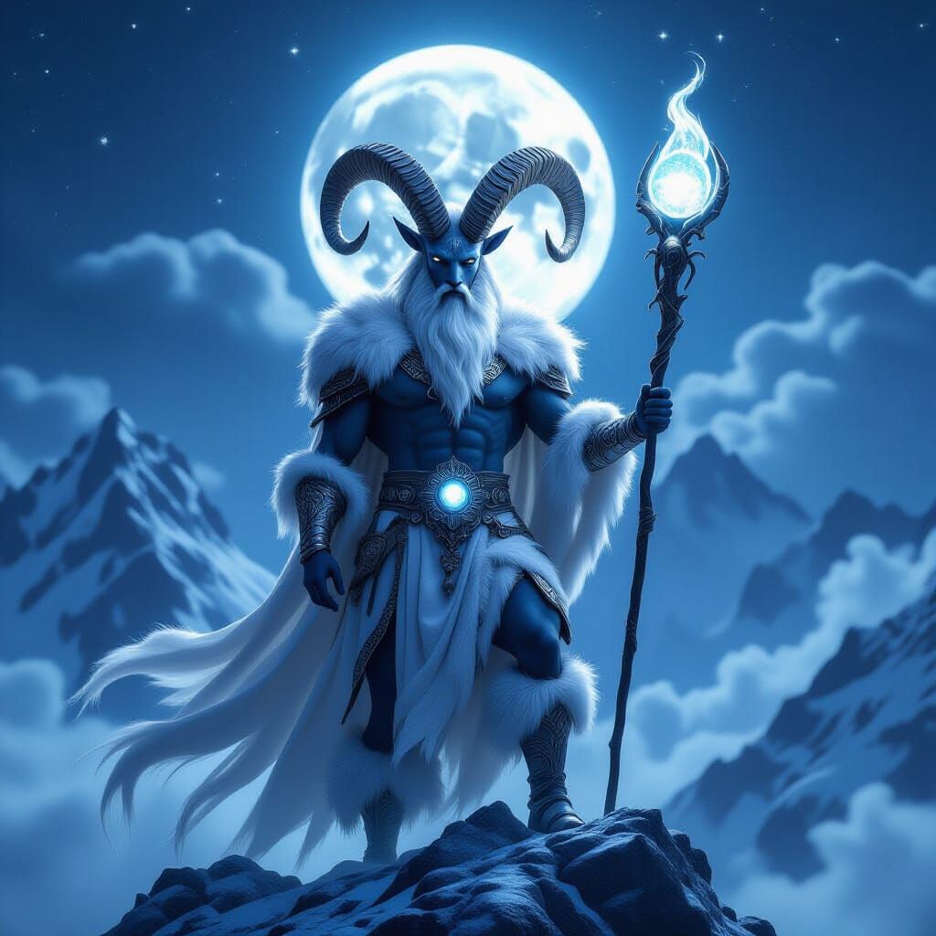 Majestic Mountain Goat King of the Moonlit Peak