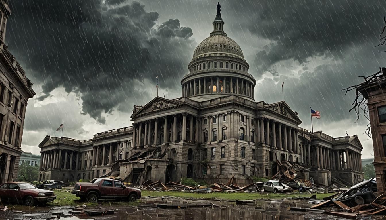 Ruined Capitol Dome in Post-Apocalyptic Rain