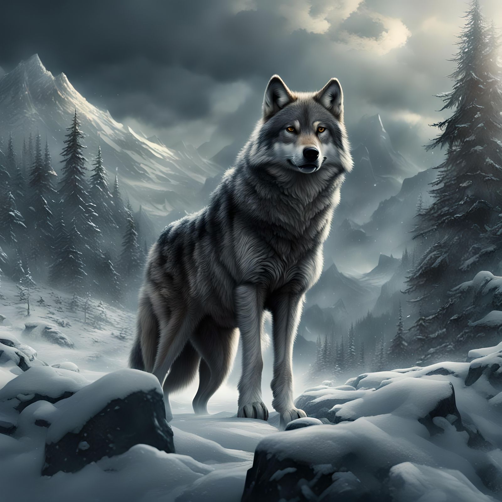 Epic Wolf: A Dramatic Digital Matte Painting