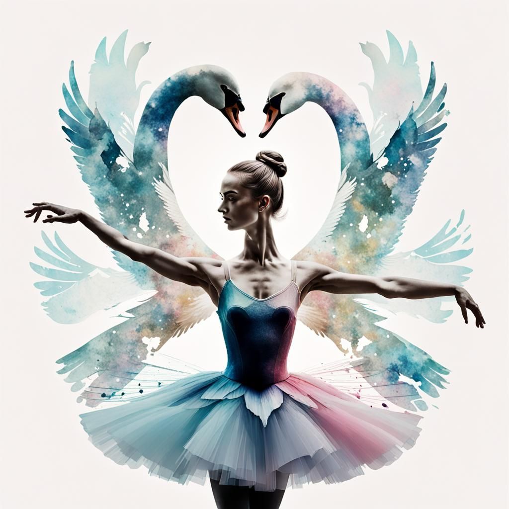 Double Exposure Swan Ballerina in Pastel Colors