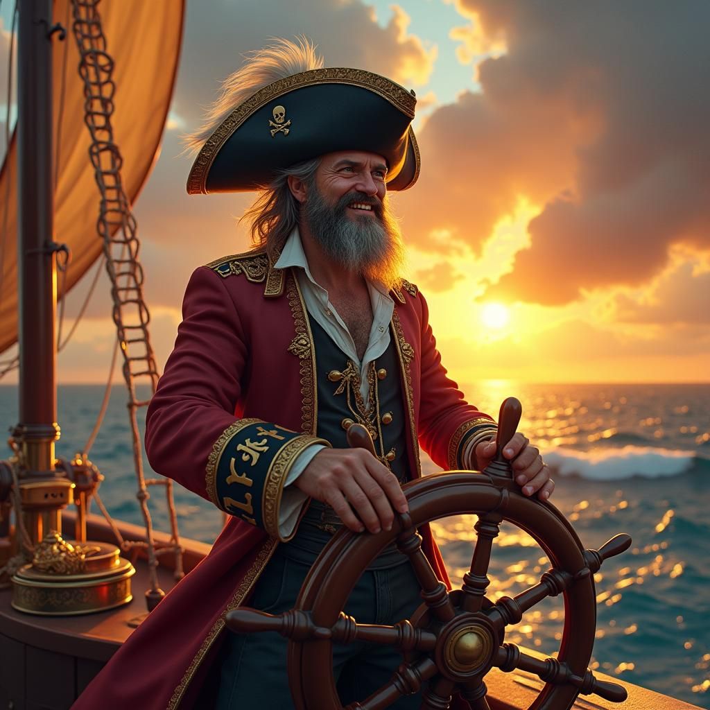 Pirate Captain in Storm, Digital Art Style