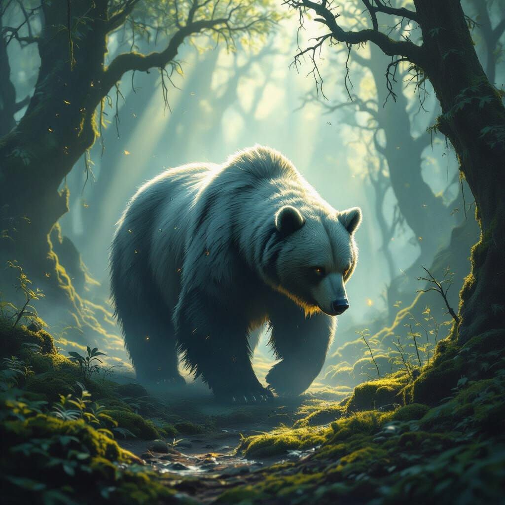 Ethereal Bear in Misty Forest