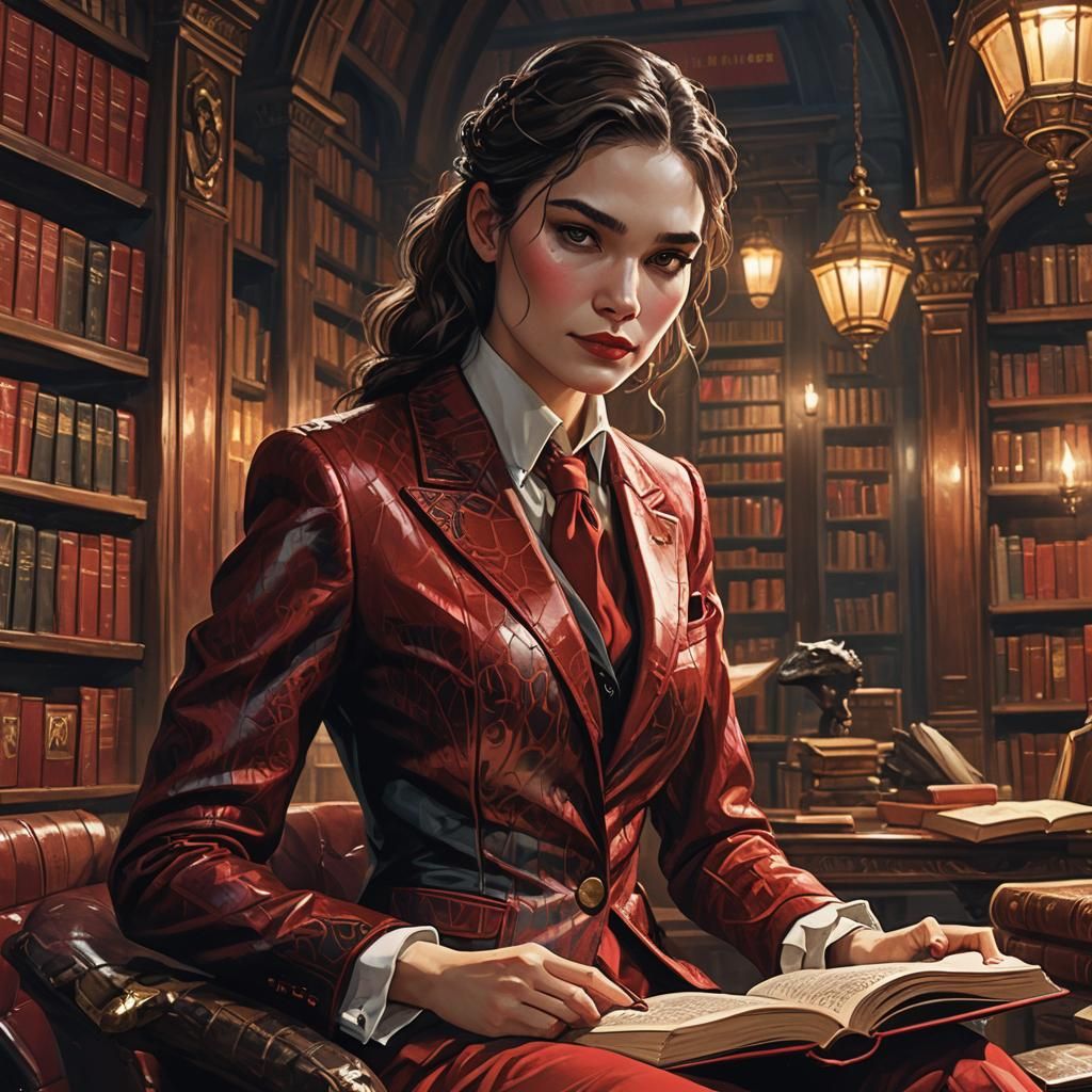 Sultry Crocodile Bookworm in Mystical Setting