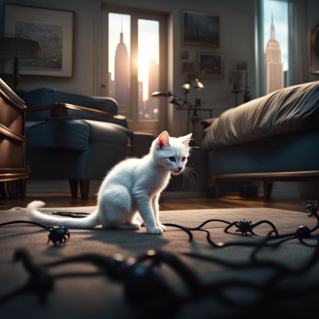 Kitten Plays with Venom Symbiote in Apartment