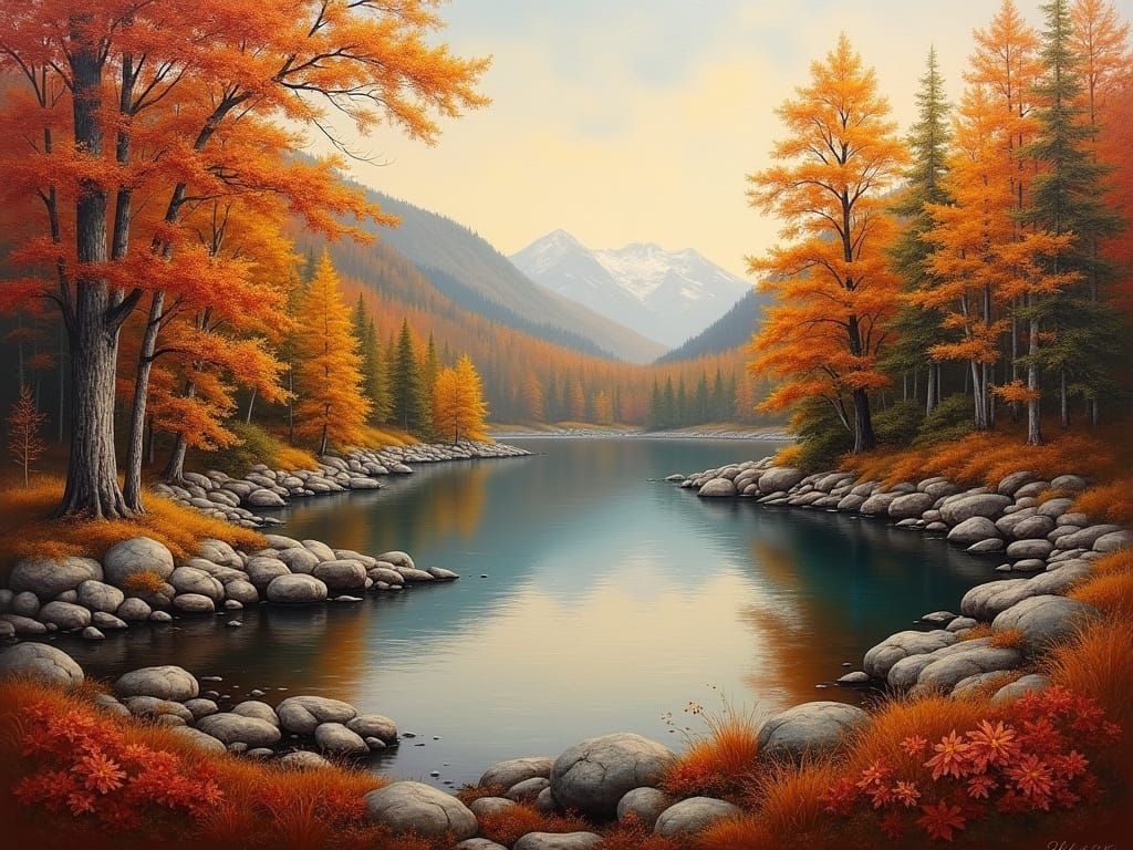 Autumnal Lake in Group of Seven Style