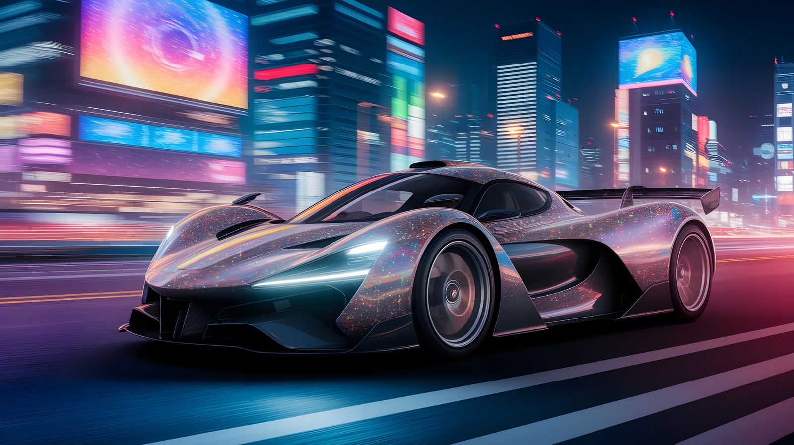 Futuristic Hypercar Glides Through Neon Tokyo