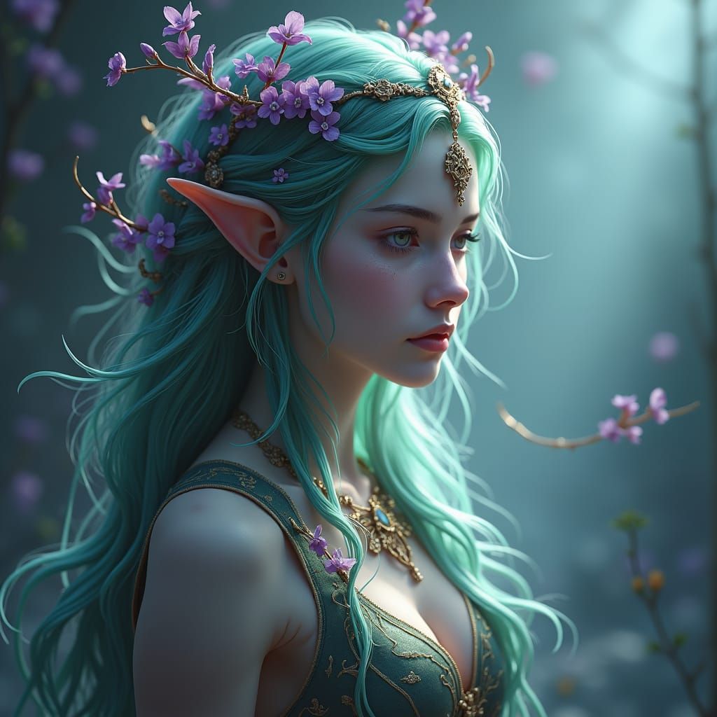 Ethereal Eladrin Druid in Mystical Forest