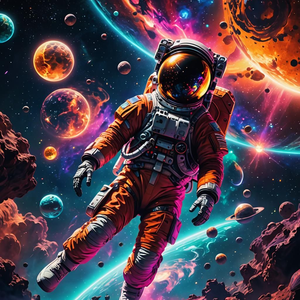Cosmic Surrealism: Astronaut in Neon Galaxy