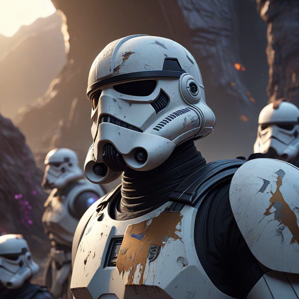 Dark Fantasy Stormtrooper in a Field of Shattered Helmets