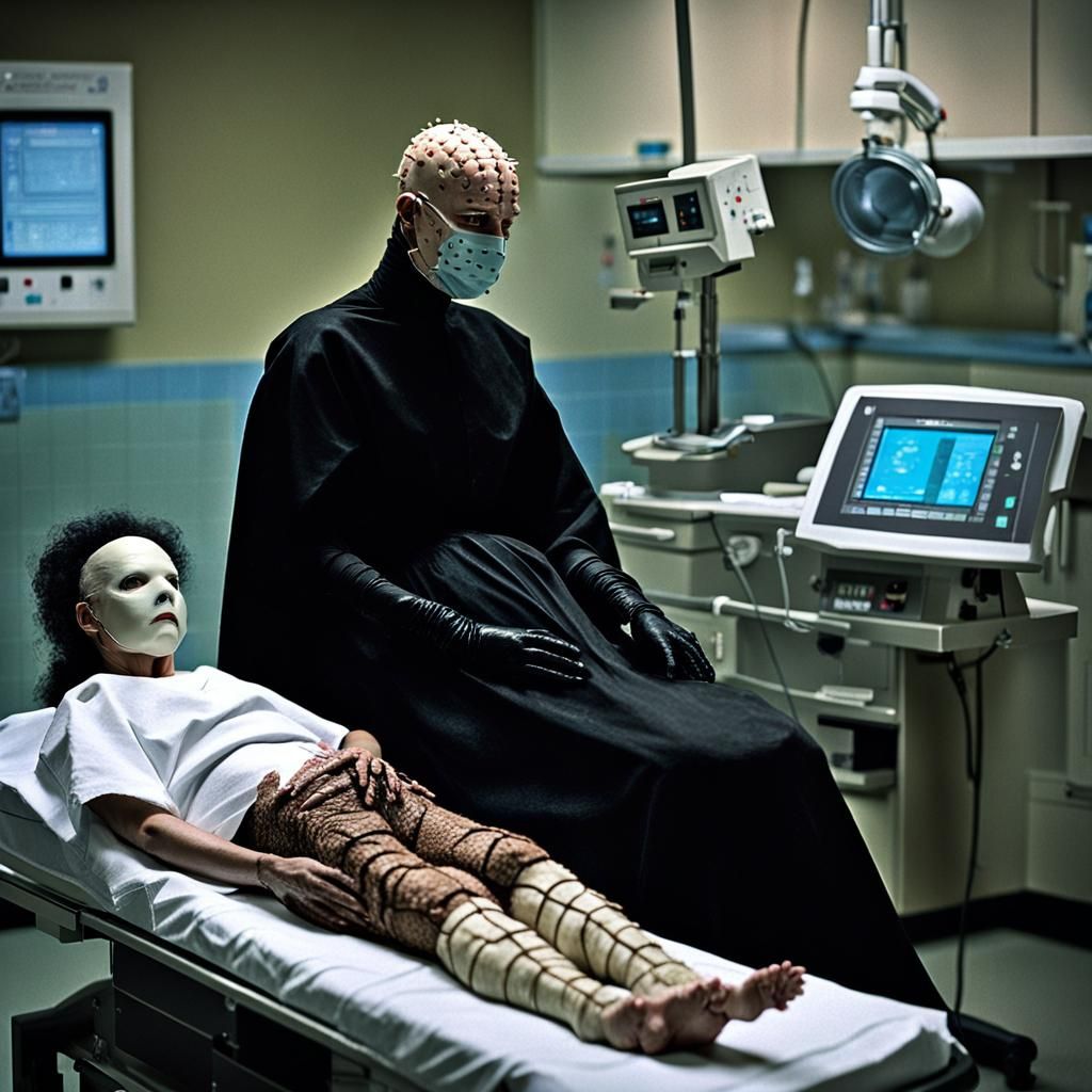 Female Pinhead Giving Birth: Dark Cinematic Scene