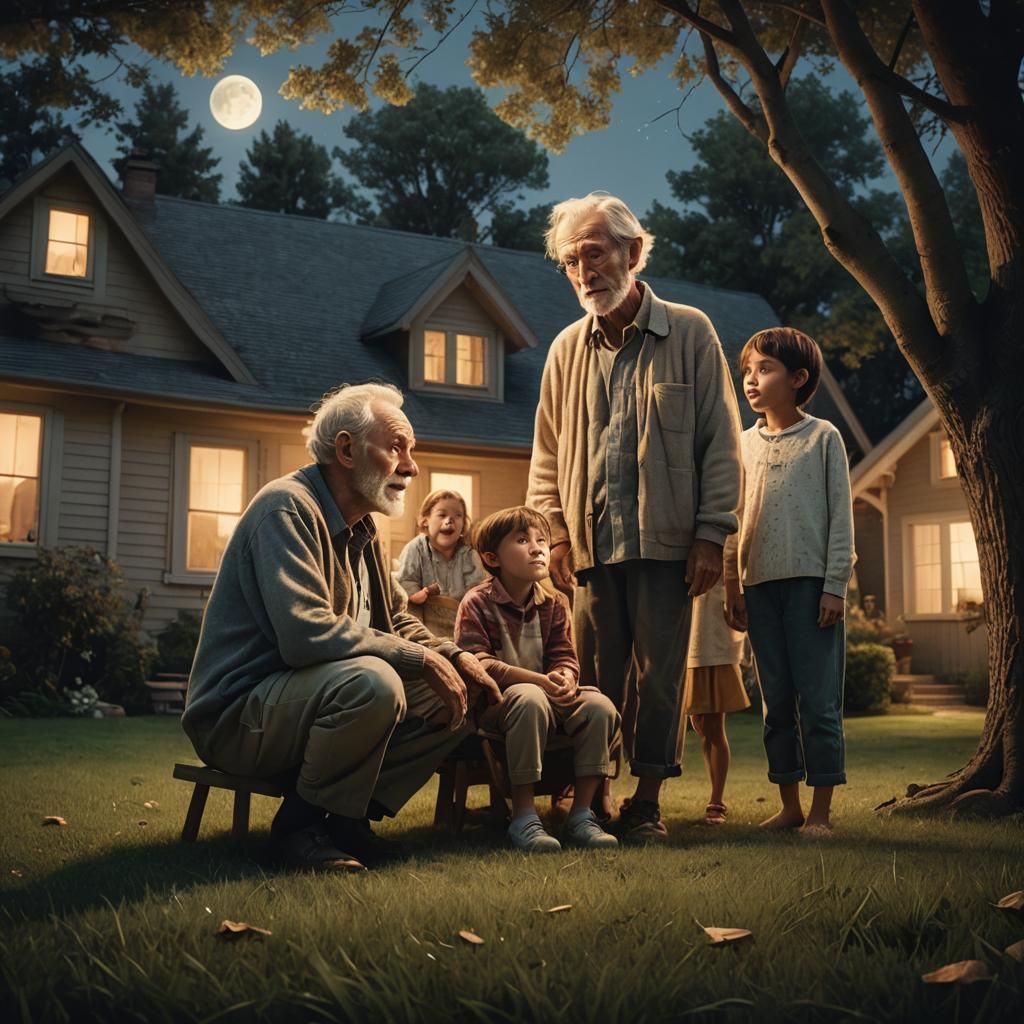 Moonlit Family Gathering in Rockwell Style