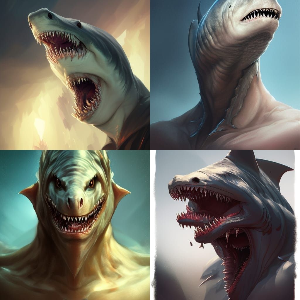 Wereshark God Portrait in Hyperdetailed Style