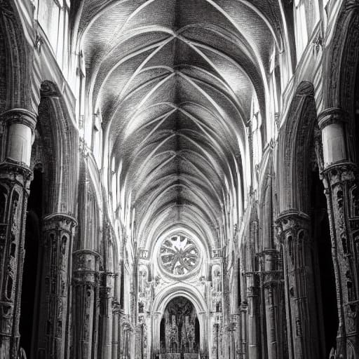 Dramatic Black and White Cathedral, Digital Painting