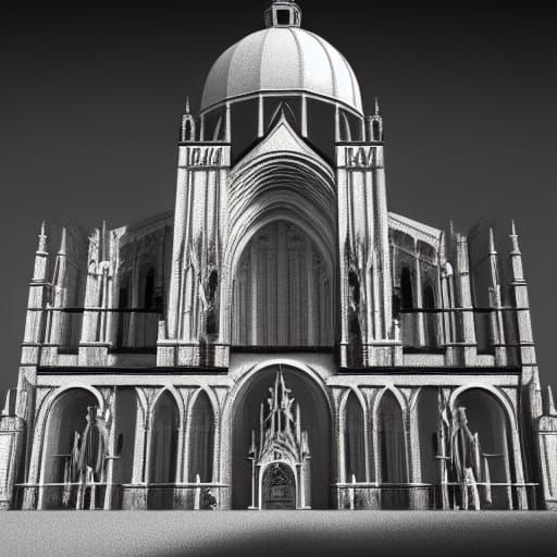 Dramatic Black and White Cathedrals in CGI Style