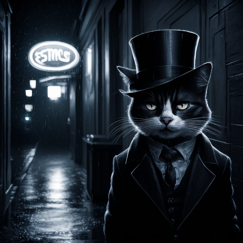 Film Noir Cat in Top Hat and Tails